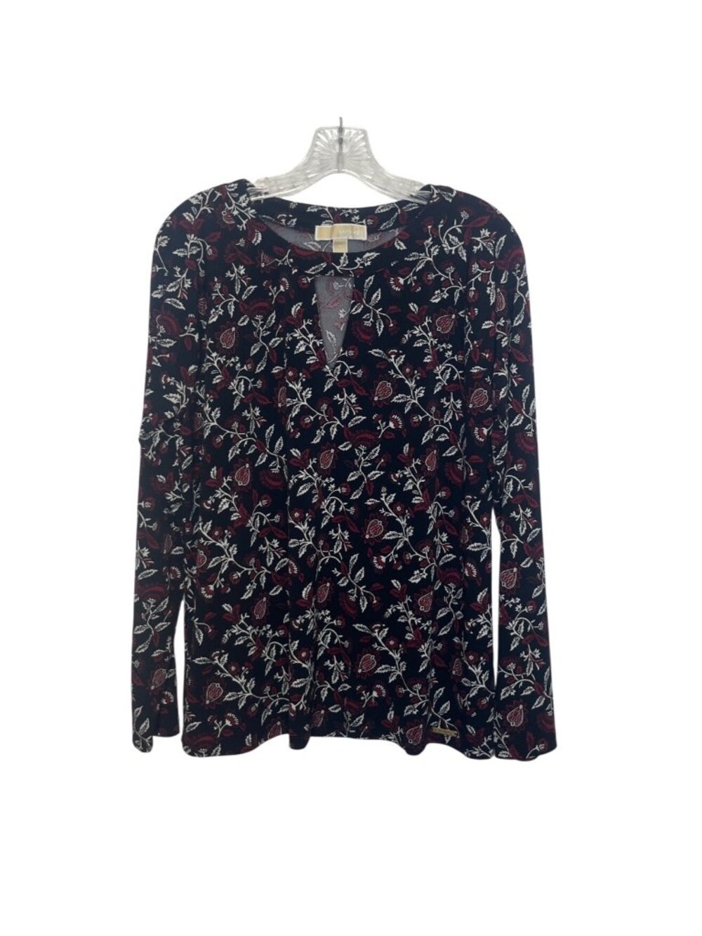 Michael Michael Kors Floral Long Sleeve Blouse Large Black Red